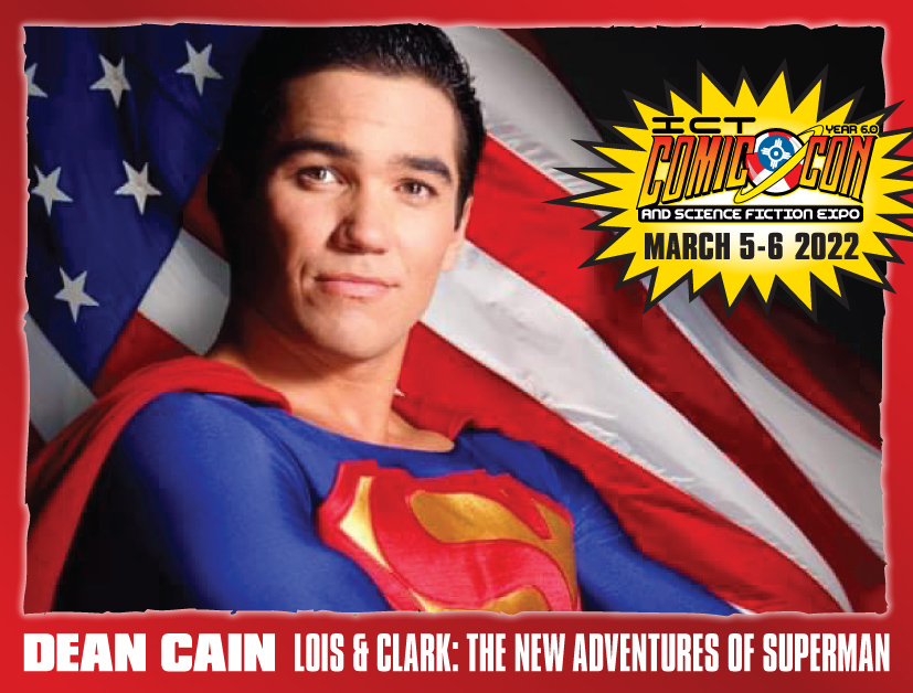 Dean Cain as Superman in front of US flag